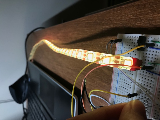 LED strip displaying Yellow