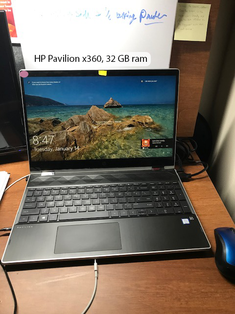 Laptop with hardware specs displayed