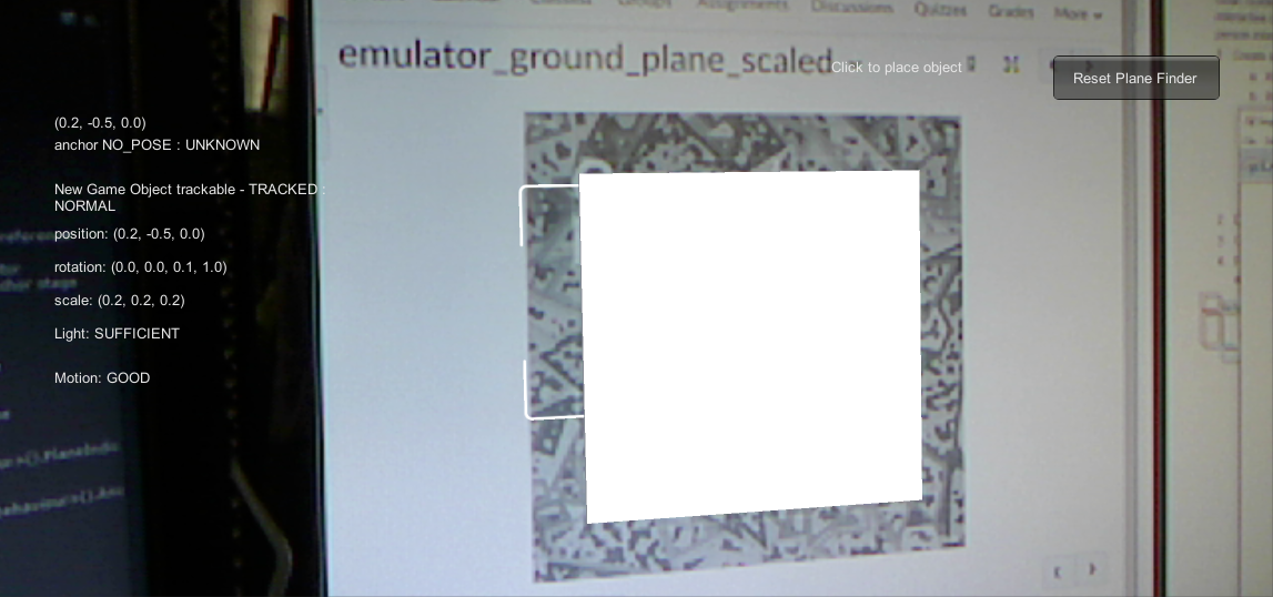 Ground target image found by camera, shows borders of plane