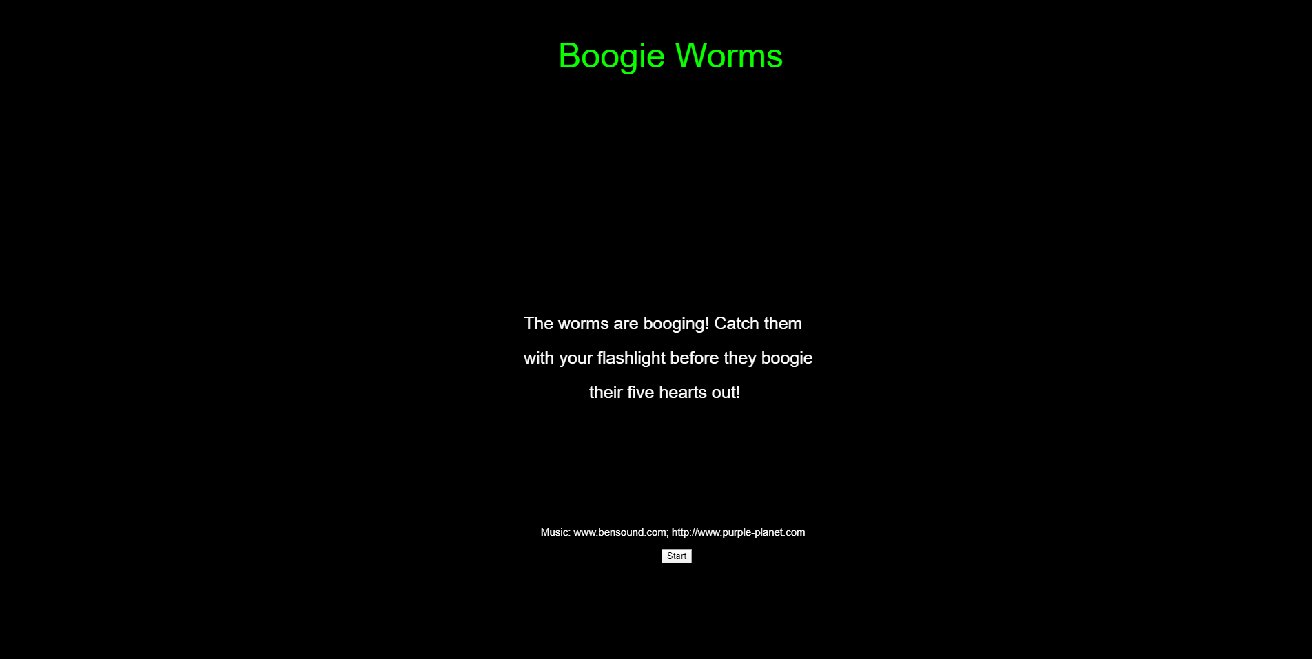 Boogie Worms starting screen