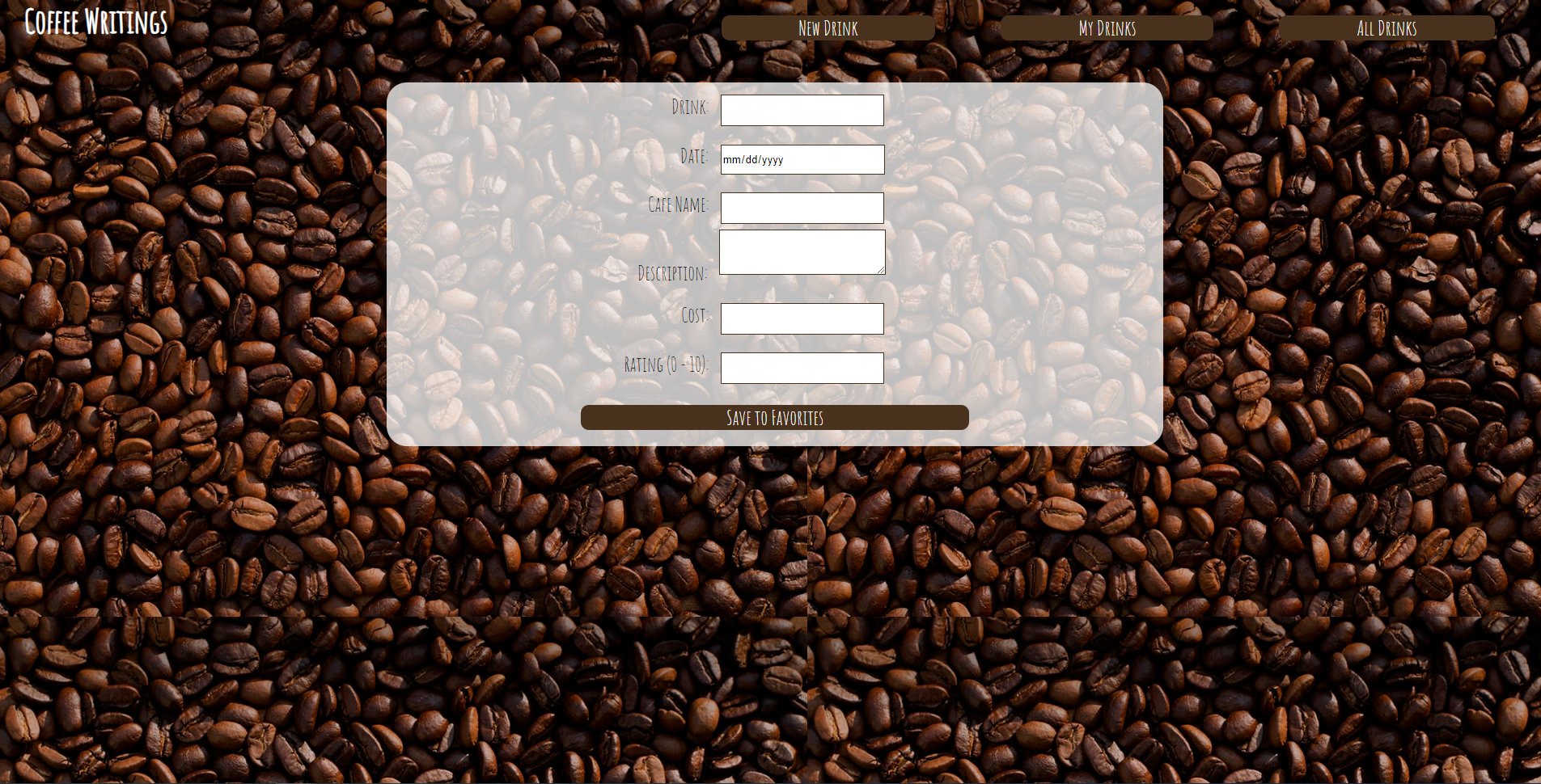 Coffee Writings home screen